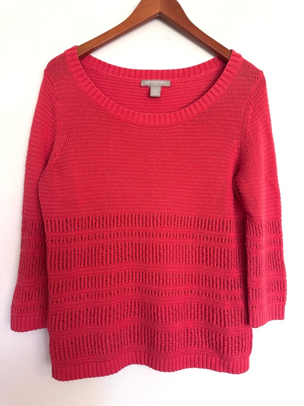 Banana Republic Linen Blend Coral-Red Openwork Scoop-Neck Sweater Size Medium